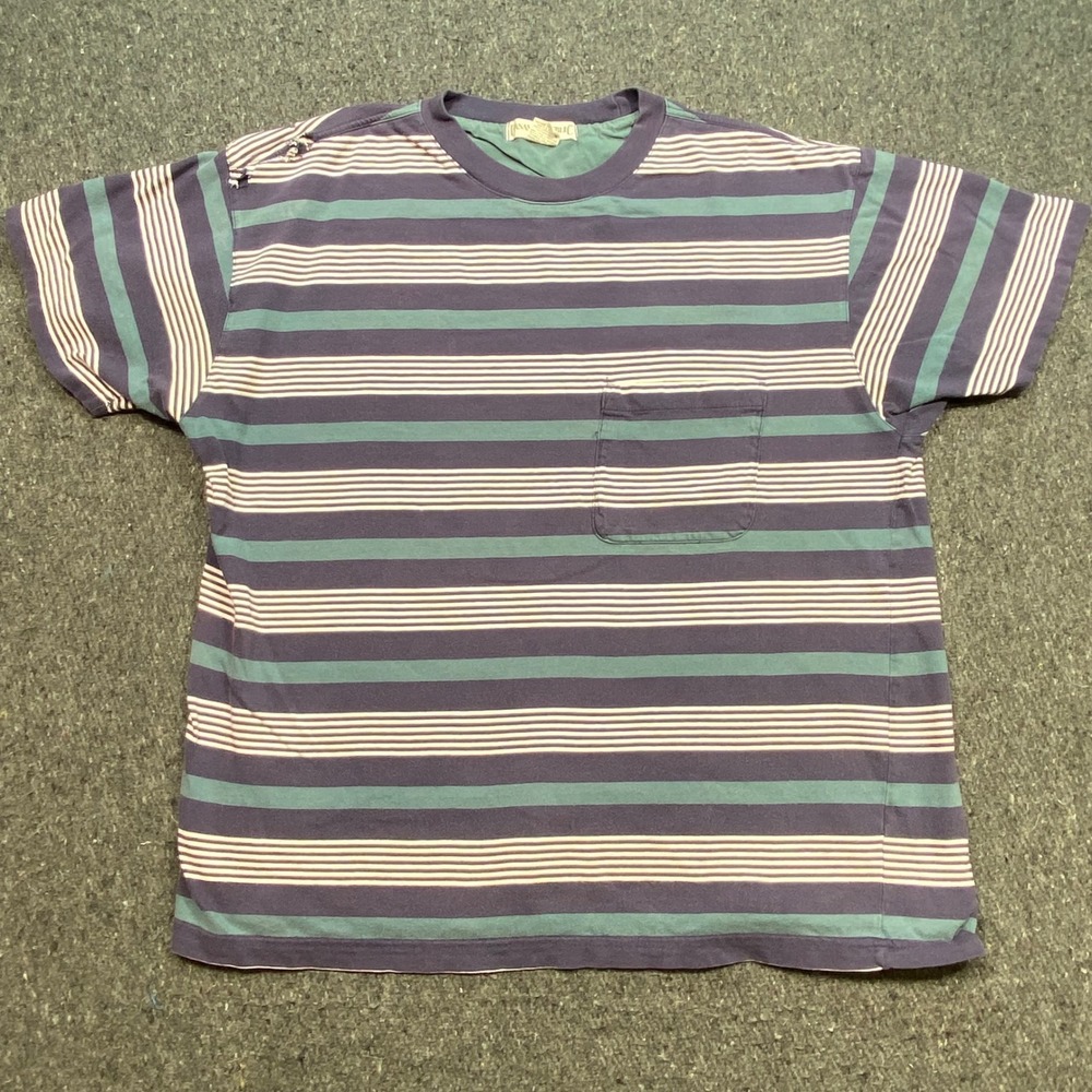 Banana Republic Striped Pocket Shirt Sz S Mens Purple Teal 90s Grunge Distressed